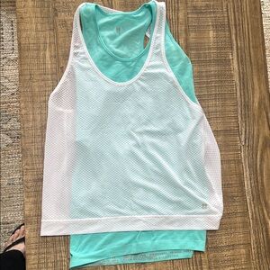 Sweaty Betty Layered Mint Tank Top with White Mesh Overlay